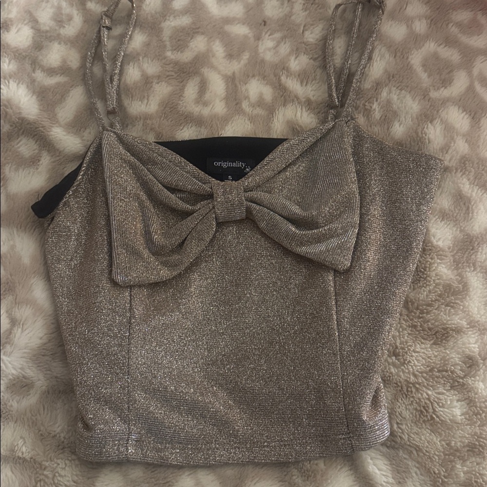 Shimmering Gold Bow Crop Top